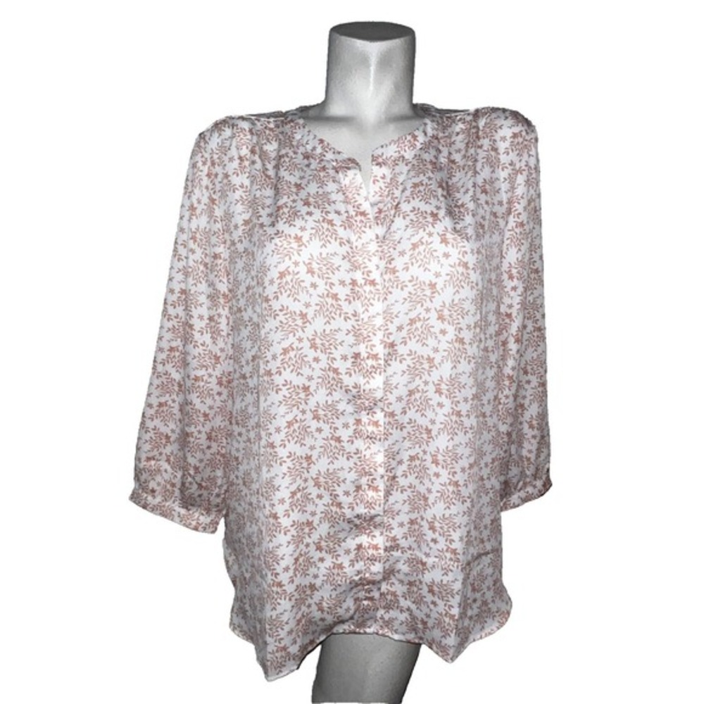Jachs Girlfriend Top Women's Size XL Floral Print 3/4 Sleeve Tunic Blouse Boho